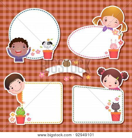 Set Of Four Frames With Cute Cartoon Kids