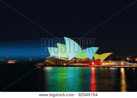 Sydney Opera House Illuminated Ilight Green And Aqua