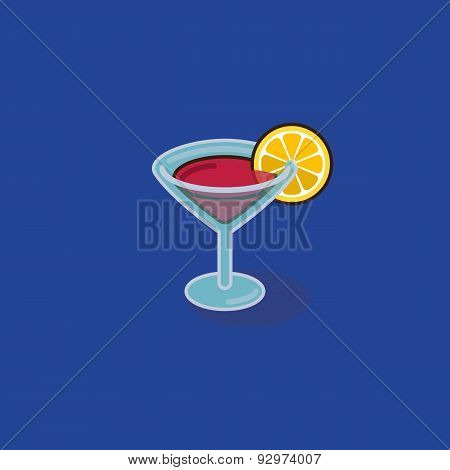 Cocktail glass with lemon and drinking straw