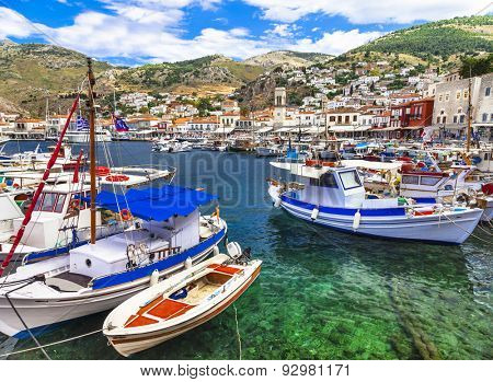pictorial port of Hydra island, Greece