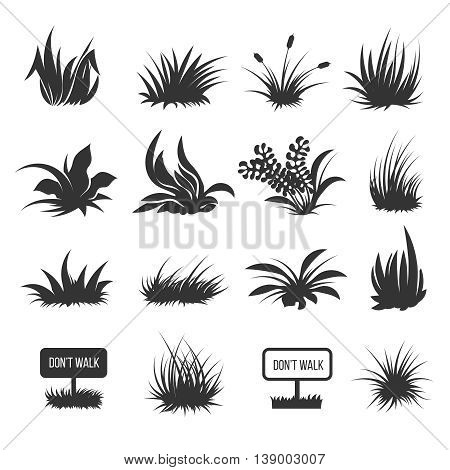 Monochrome grass and lawn vector silhouettes illustration