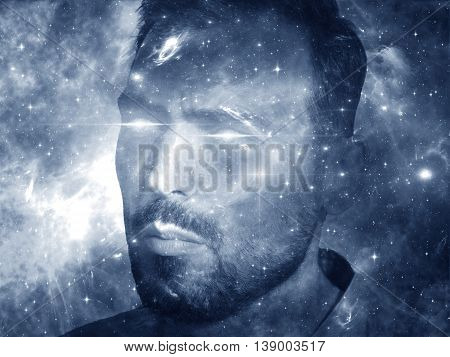 Deep Space series. Artistic background made of nebula stars and colors for use with projects on astronomy science space and religion. Spaceman