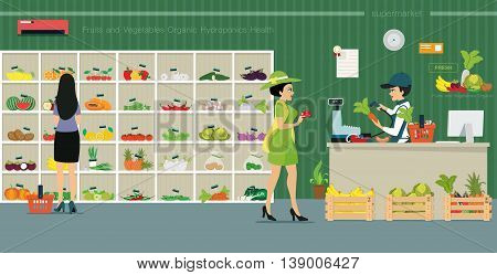 Credit card customers are from the counter to buy vegetables in supermarkets.