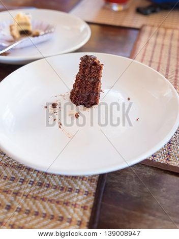 The Last Piece Of Delicious Slice Of Black Forrest Cake. On A Plate And Ready To Eat