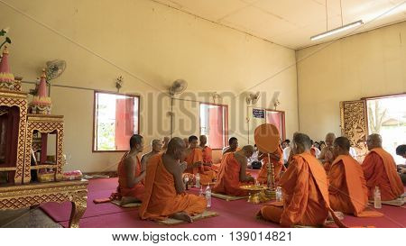 Man Who Will Become Buddhism Monk Praying In Ordination Ceremony
