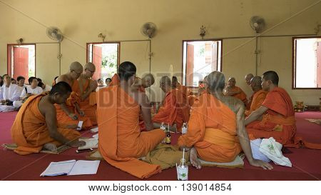 Man Who Will Become Buddhism Monk Praying In Ordination Ceremony