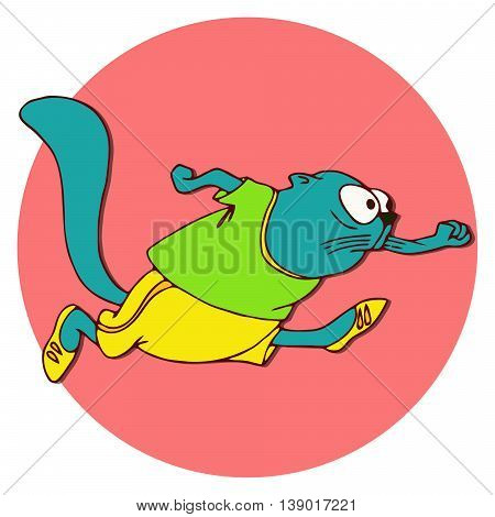 Cats athlete in sports wear. Runner Cat. Athletics. Funny animal sport sticker. Cartoon style. Vector illustration