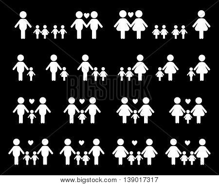 Gay and lesbian family vector icons white on black background