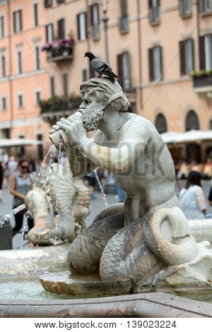 Fontana del Moro (Moor Fountain) in Piazza Navona. Rome Italy