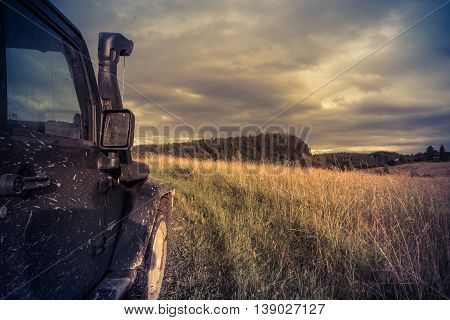 Karelia, Russia , July 17, 2016 , the journey by Jeep Wrangler in North Karelia, the Jeep Wrangler is a compact four wheel drive off road and sport utility vehicle