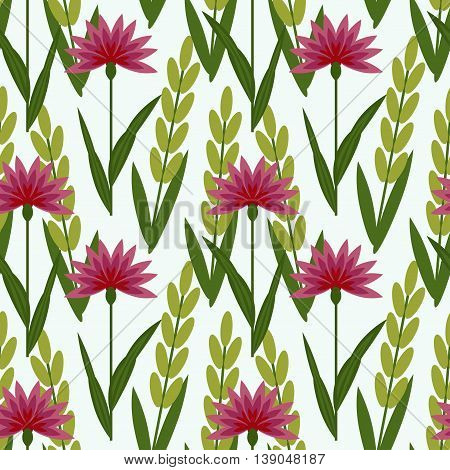 Seamless floral pattern with cornflowers and wheat