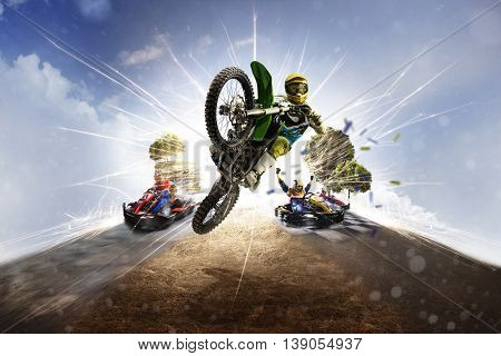Multi sports motorsport collage from dirt bike karting