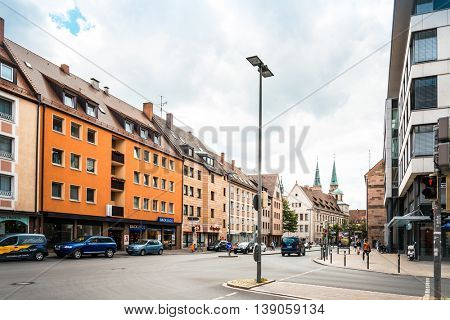 NUREMBERG, GERMANY - July 6, 2016. Street view of Nuremberg Cityscape, It is the second-largest city in Bavaria, GERMANY