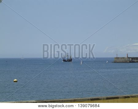 The Caravela Vera Cruz off the coast of  Madeira island .