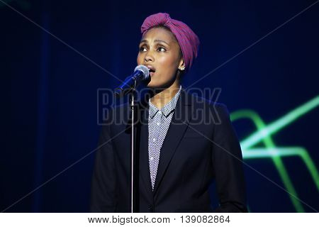 VITEBSK, BELARUS - JULY 18: French singer Imany (Nadia Mladjao) performs during the 25th Slavyansky Bazar Festival on July 18, 2016 in Vitebsk, Belarus