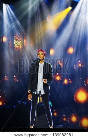 VITEBSK, BELARUS - JULY 18: French singer Imany (Nadia Mladjao) performs during the 25th Slavyansky Bazar Festival on July 18, 2016 in Vitebsk, Belarus