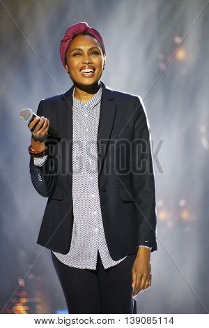 VITEBSK, BELARUS - JULY 18: French singer Imany (Nadia Mladjao) performs during the 25th Slavyansky Bazar Festival on July 18, 2016 in Vitebsk, Belarus