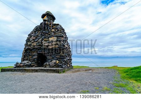 Bardur Snaefellsas statue in Arnarstapi Snaefellsnes peninsula Iceland