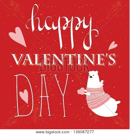 Valentines day vintage lettering background with cute bear