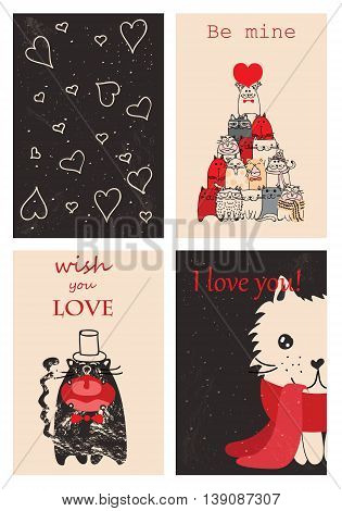 Vector Valentine's greeting cards with cute animals.