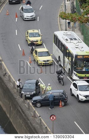 Rio de Janeiro Brazil - july 19 2016: car accident involving two vehicles on the expressway in the north of the city.