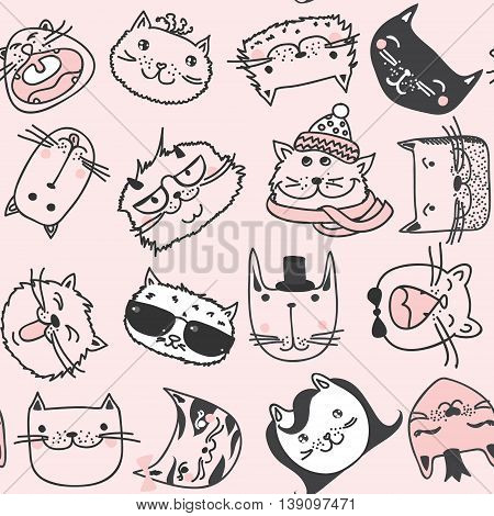 Vector seamless with Cute Cartoon Doodle Cats