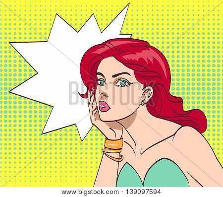 Very beautiful colorful cartoon woman in pop art style. Many layers vector for your convenience eps 10.