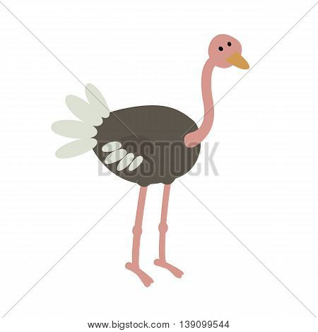 Cute cartoon ostrich isolated on white background. Vector illustration