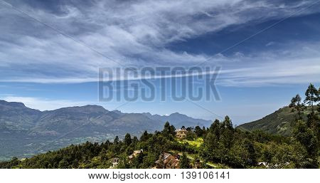 A wide view of the Western Ghats from Kanthalloor in Idukki District near Munnar, Kerala, India