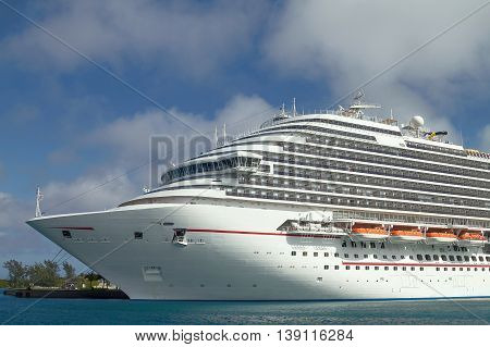 Cruise Ship Docked in the Port of Nassau in Bahamas.