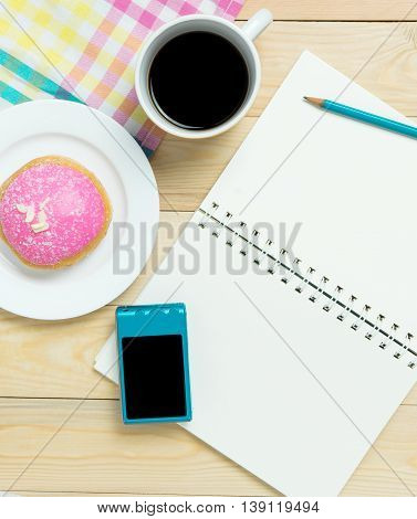 Food Dessert Blogger open blank notebook for copy space.