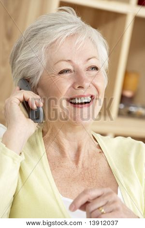 Senior Woman utilizzando il telefono a casa
