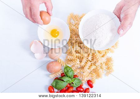 Fusilli Pasta Made By Hand In The Kitchen With Natural Ingredients