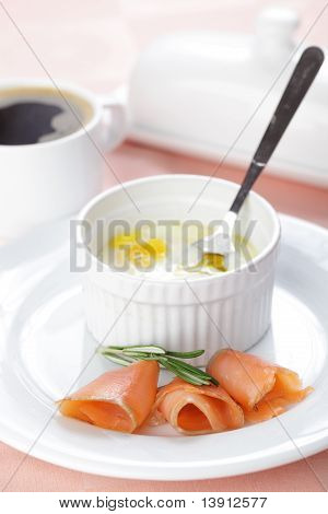 Breakfast With Baked Eggs And Salmon