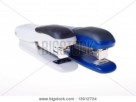 Blue And Gray Staplers  (isolated).
