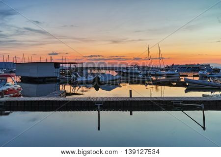 Red Sunset at the port of Sozopol, Burgas Region, Bulgaria