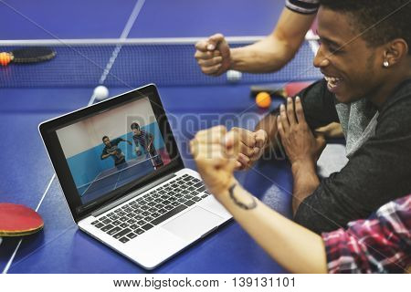 Activity Friends Playing Tabletennis Concept