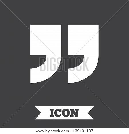 Quote sign icon. Quotation mark symbol. Double quotes at the end of words. Graphic design element. Flat quote symbol on dark background. Vector