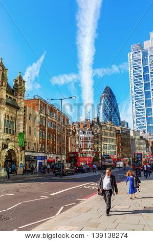 Street View At Bishopsgate In The City Of London, London, Uk
