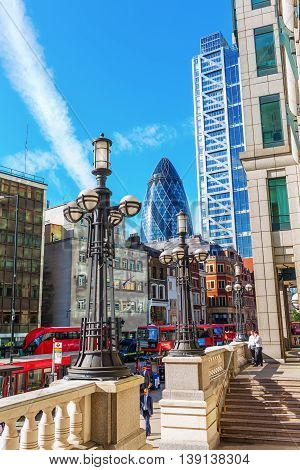 Street View At Bishopsgate In The City Of London, London, Uk