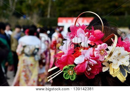 Japanese women hair decoration from Coming of Age day ceremony in Japan