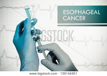 Stop esophageal cancer. Syringe is filled with injection. Syringe and vaccine