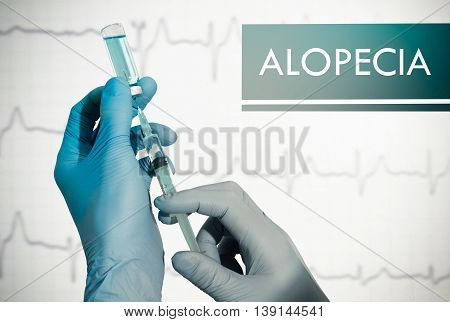Stop alopecia. Syringe is filled with injection. Syringe and vaccine