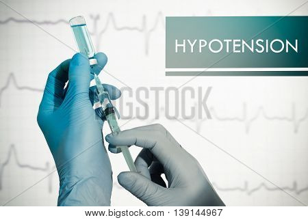 Stop hypotension. Syringe is filled with injection. Syringe and vaccine