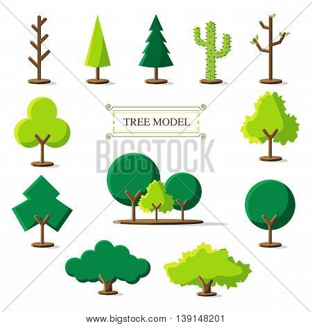Vector : Set of Tree model icon on white background.