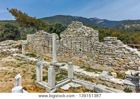 Inside view of  ancient church in Archaeological site of Aliki, Thassos island,  East Macedonia and Thrace, Greece