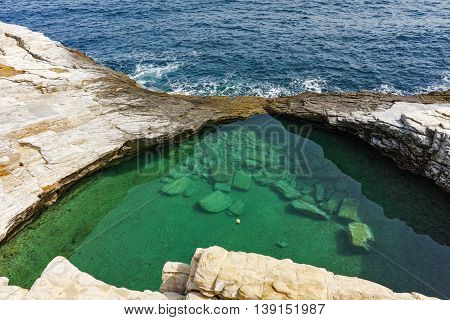 Amazing view of Giola Natural Pool in Thassos island, East Macedonia and Thrace, Greece