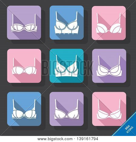 Set with icons. Bra and bustiers. Women's clothing. Vector illustration