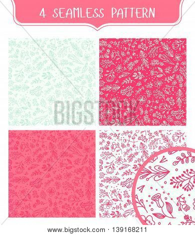 Doodle flower seamless pattern. Cute floral pink and mint background