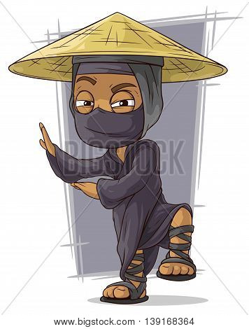 A vector illustration of cartoon black kung fu ninja in mask